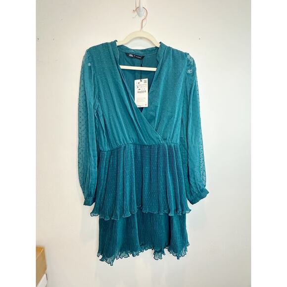 NWT Zara Swiss Dot Teal Dress Size S - Picture 2 of 10